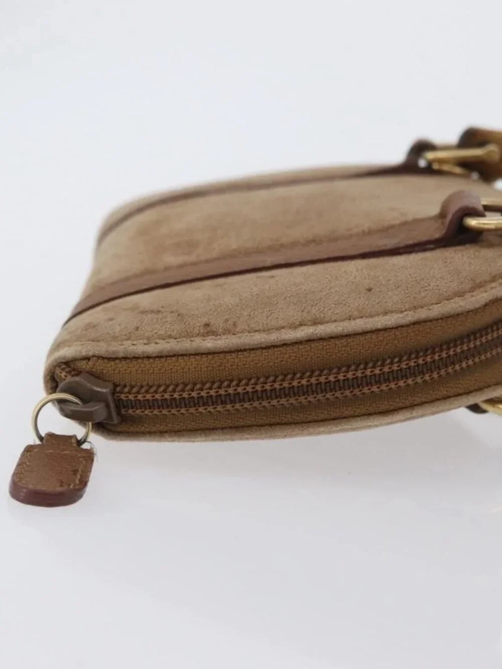 GUCCI Bamboo Hand Bag Nylon 2way Brown Silver 039 1705 0701 Auth bs33342